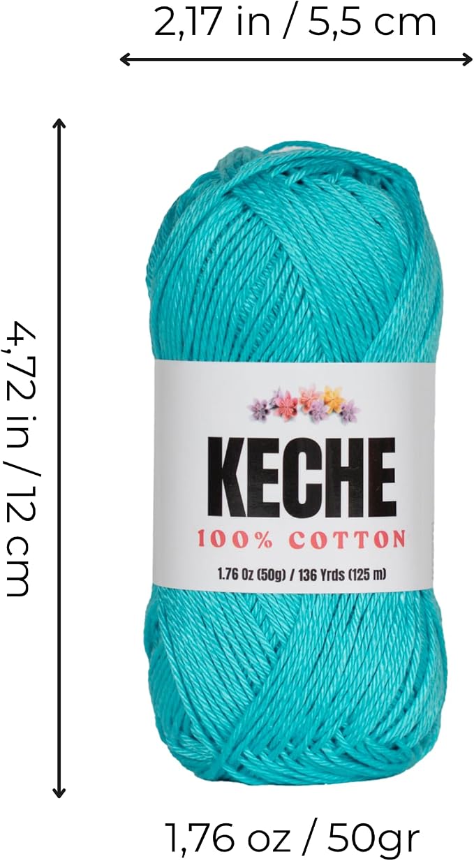 Cotton Yarn - 100% Cotton Yarn for Crocheting and Knitting, Mercerized Cotton Amigurumi Yarn Fine-Sport 2 1.76 oz (50g) / 136 Yrds (125 m) - Turquoise