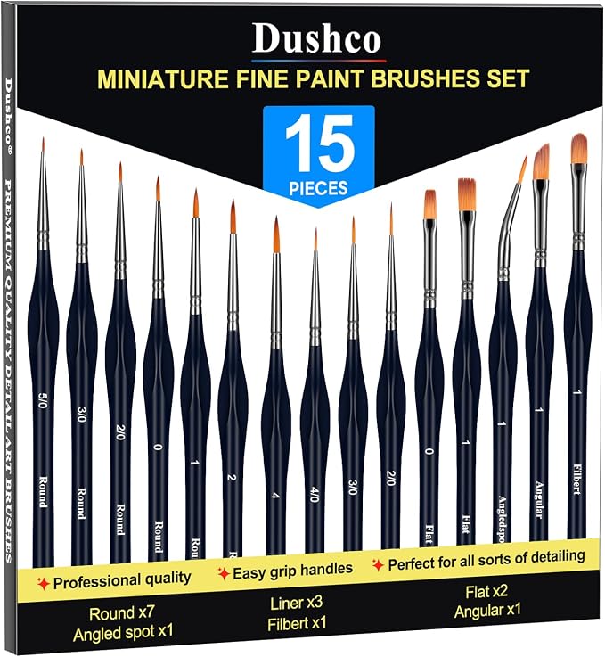 15pcs Detail Paint Brushes Set for Acrylic Watercolor & Paint by Numbers | Wooden Handle, Anti-fatigue Triangular Grip, Multiple Brush Sizes, Miniatures, Models, Nail art, Rock and Face painting