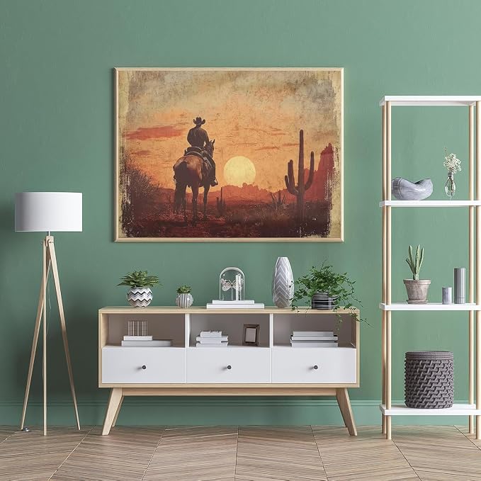 Western Cowboy Paint by Numbers Kit for Adults Framed Canvas Frameworkless