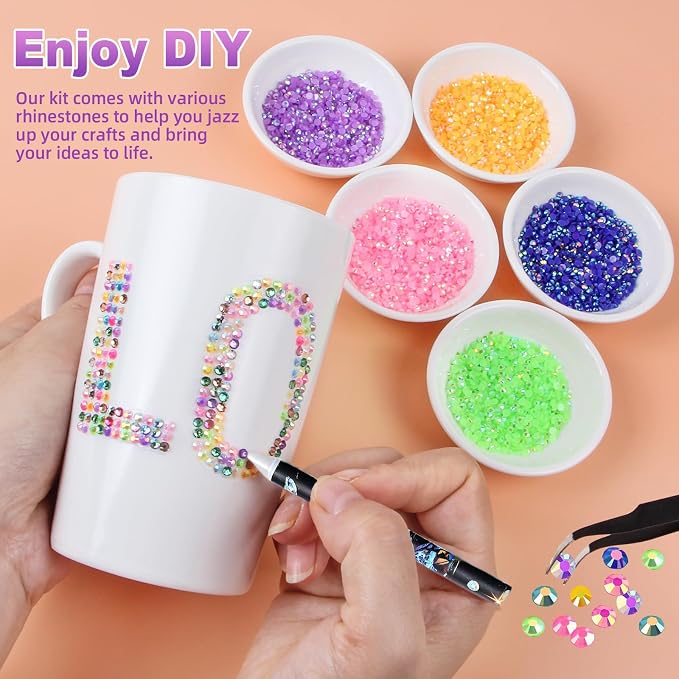 50000Pcs 40 Colors Resin Jelly Rhinestones for Bedazzling, 3mm Multicolor Flatback Gems for Crafting, Bedazzler Kit with 4Pcs 10ml B7000 Glue&Tool for Clothes Book Shoes Nails Art Makeup