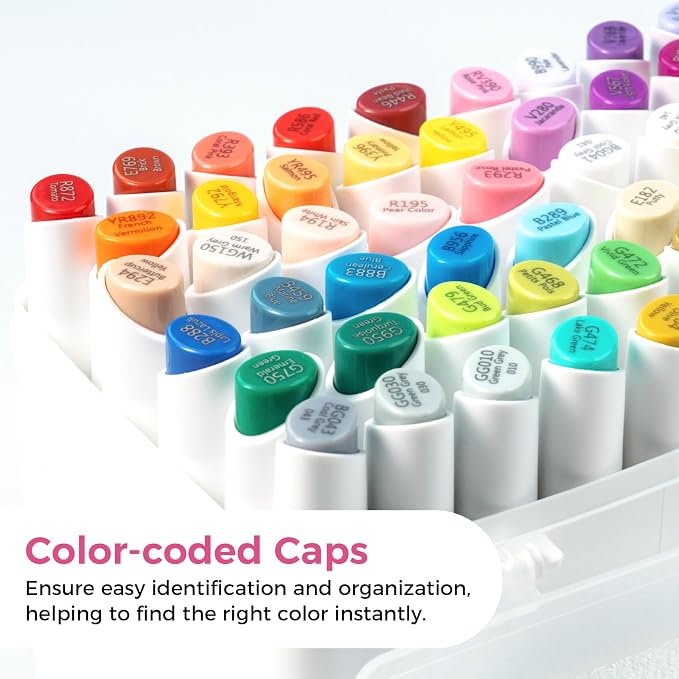 Ohuhu Alcohol Markers Brush Tip 60 Illustration Colors for Adults Coloring | Mini Brush & Slim Broad Dual Tips Alcohol-based Art Marker for Artists Beginners Cozy Coloring Details Drawing, Kaala B