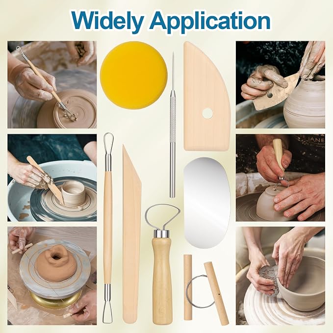 Amrules 8 Pcs Polymer Clay Sculpting Tools Kit for Adults, Light Yellow | Smooth Comfortable Handles, Sturdy Wood & Stainless Steel, Perfect for Beginners, Pottery Lovers & Diy Craft