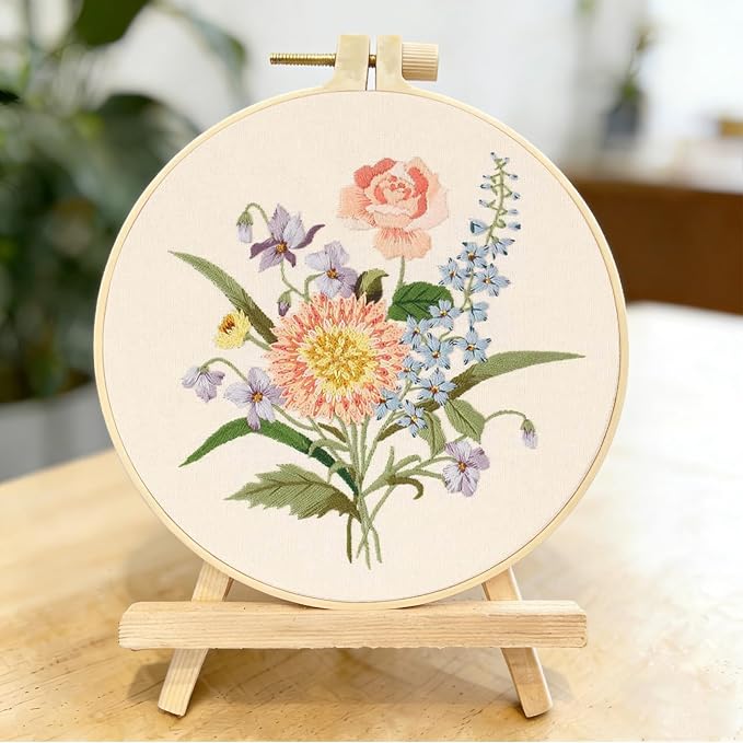 3 Packs Embroidery Kit for Adults, Embroidery for Beginners (Floral)