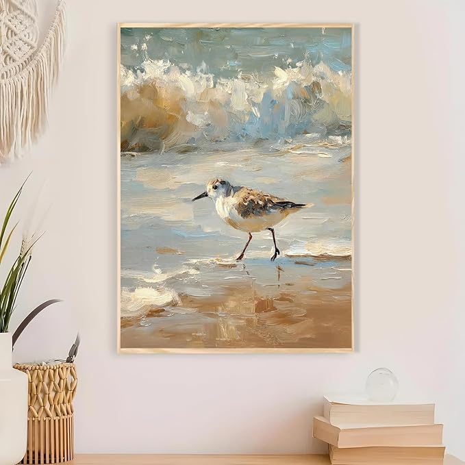 Coastal Bird Paint by Numbers Kit for Adults Framed Canvas, Frameworkless