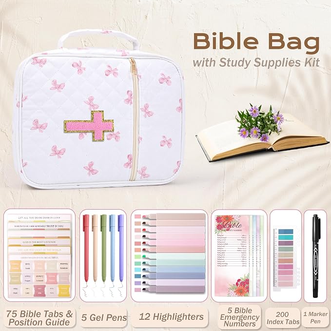 XKDOUS Bible Cover Case for Women Bible Bag Journaling Kit w/Study Supplies
