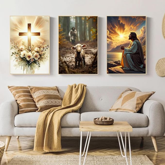 Mandun Religious Paint by Numbers Kit for Adults, 3 Pack, 7.8x11.8 inch | DIY Painting Kits Crafts for Adults, Relieve Stress, Frame Canvas, Wooden Easel, Gift Box, Home Wall Decor
