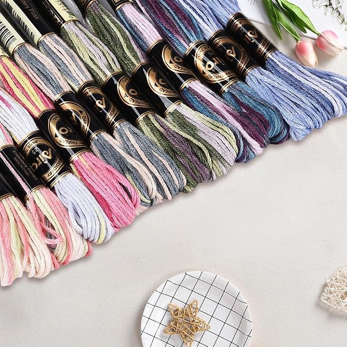 12 Skeins 105 Yards Embroidery Thread Variegated Cross Stitch Floss Bulk 6 Ply Polyester Yarn Colorful Friendship Bracelet String for Sewing Making Needlecraft Knitting Clothes Stitching