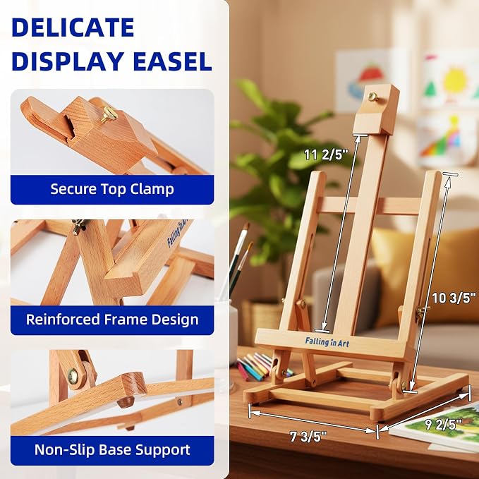 Falling in Art Painting Set for Kids with Table Easel | Acrylic Painting Starter Kit with Paints, Colored Pencils, Brushes, Canvas &Watercolor Pad for Christmas Gift, Blue