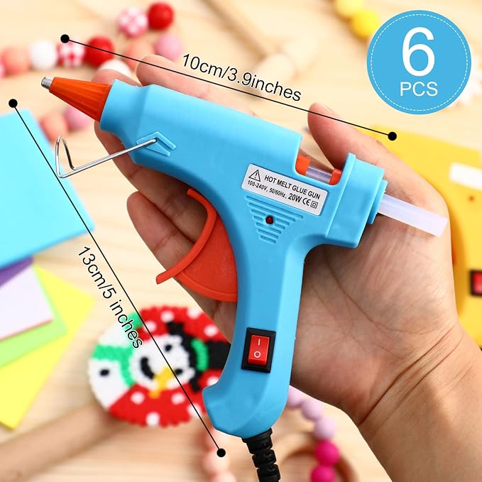 Zhengmy 6 Pcs Mini Hot Glue Guns 20W Low Temp Burn Protection,Multicolor