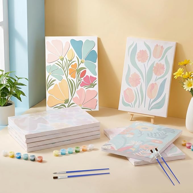 12 Set Paint by Numbers Kit for Adults with 8x12 In Simple Flower Painting