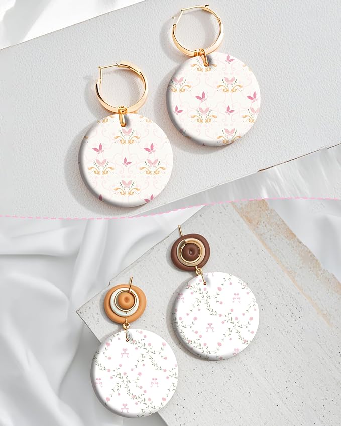 Puocaon Flower Clay Transfer Paper - Pink Transfer Sheets for Polymer Clay Earrings Jewlery Floral Design