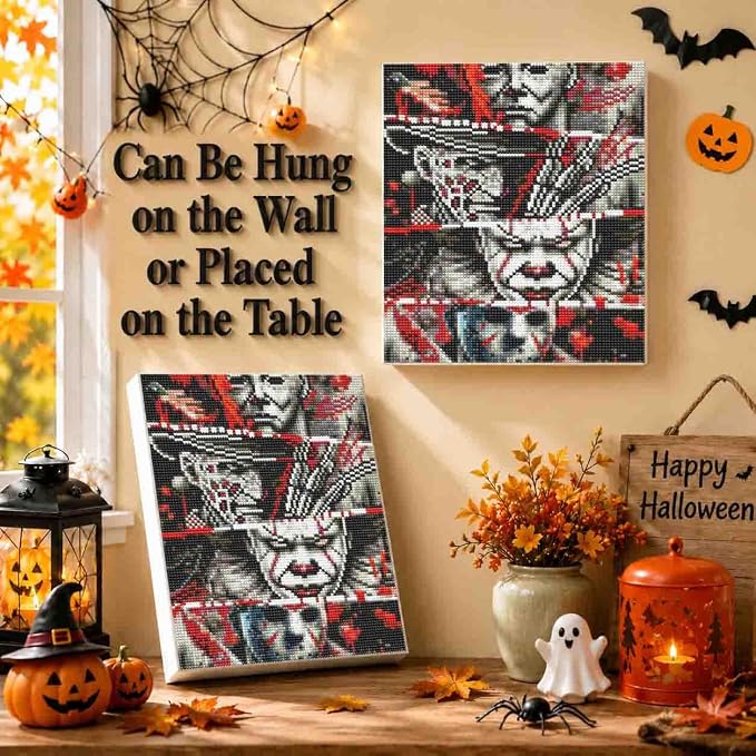 Horror Diamond Art Kits for Adults with Frame,Halloween Diamond Painting