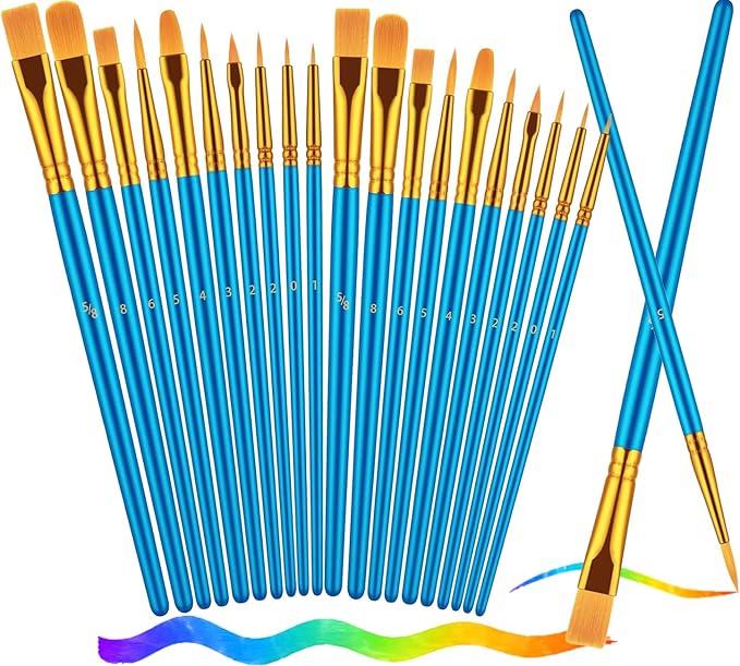 Paint Brushes, Paint Brush Set for Acrylic Painting, 20 Pcs Solid Wood Handel Oil Watercolor Paintbrushes with Nylon Hair Brushes for All Purpose Painting Artist Professional Kits, Blue