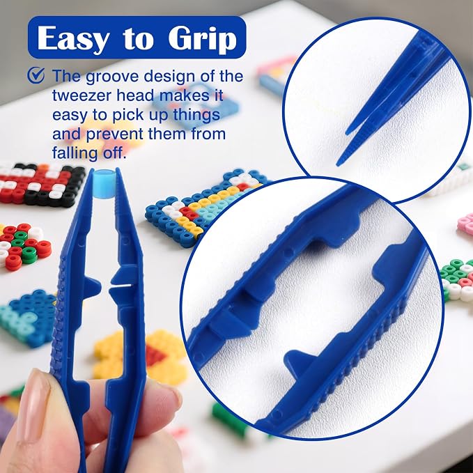 6-Piece Plastic Craft Tweezers for Kids – Non-Slip Bead & DIY Jewelry Making Tools (White, Pink, Blue, Yellow, Green)