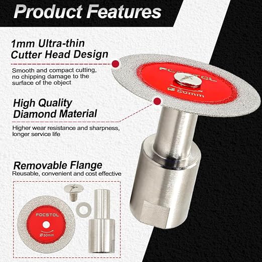 Mini Diamond Glass Cutting Disc - FOCSTOL 5pcs 2 Inch(50mm) Saw Blade and 1pc 5/8''-11 Flange for Glass Jade Marble Granite Artificial Stone Porcelain Tile Ceramic