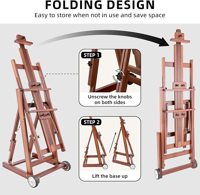 Falling in Art Studio H-Frame Easel with Tilting & Flat Position, Walnut