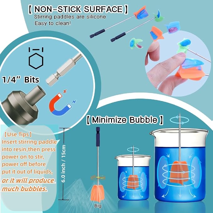 Rechargeable Epoxy Resin Mixer,USB Handheld Electric Resin Mixer for Mixing Epoxy Without Bubbles, Resin Stirrer for Tumblers Epoxy, Resin Molds, Glazes and Paint (Dark Green)