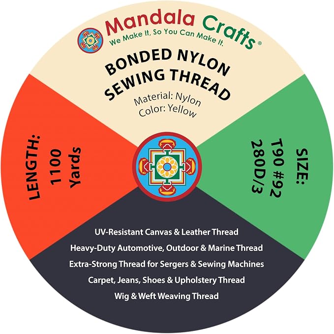 Mandala Crafts Size 92 280D T90 Yellow Bonded Nylon Thread, 1100 YDs