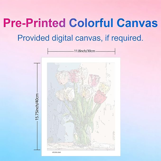 Gemozaic Tulip Paint by Numbers Kit for Adults, Rolled Canvas, 12 x 16 in | Easy Floral Paint by Number for Beginners, DIY Acrylic Numbers Painting for Home Wall Decor, Gift, Unframed, Rolled-up Pack