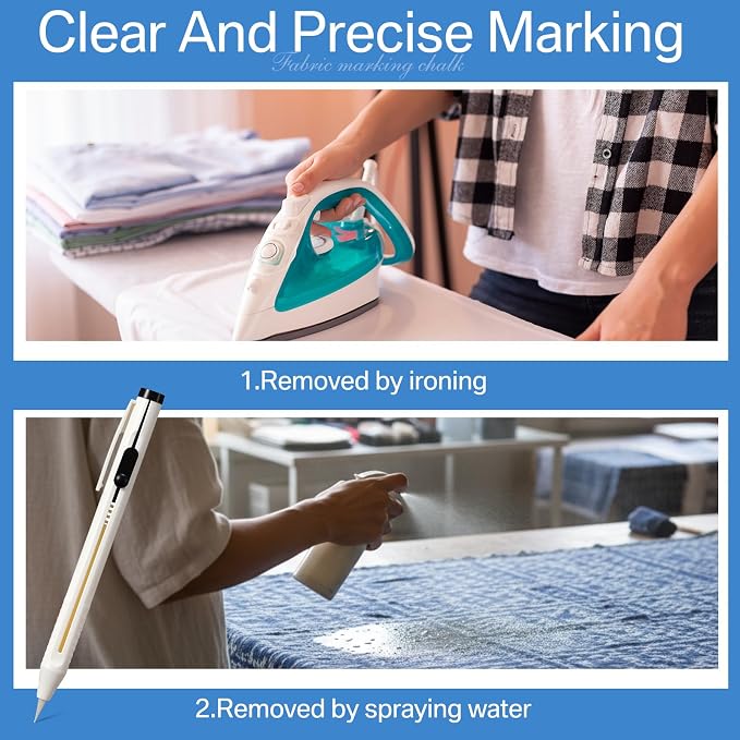 Motiskyy 28 Pcs Chalk Pencil Refillable Cartridge Set, Sewing Chalk Pen and White Refill Tailors Pencil for Marking Fabric Patterns