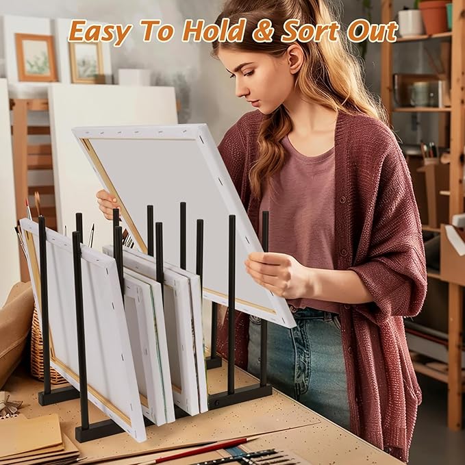 ikkle Art Storage Rack Painting Canvas Storage Rack for Display, Metal Drawing Printing Rack for Canvas Frames, Black