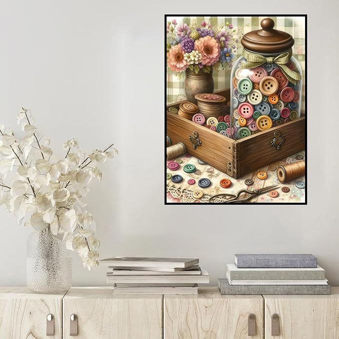 HHMATITS Vintage Sewing Button Diamond Art Kits for Adults 12x16IN