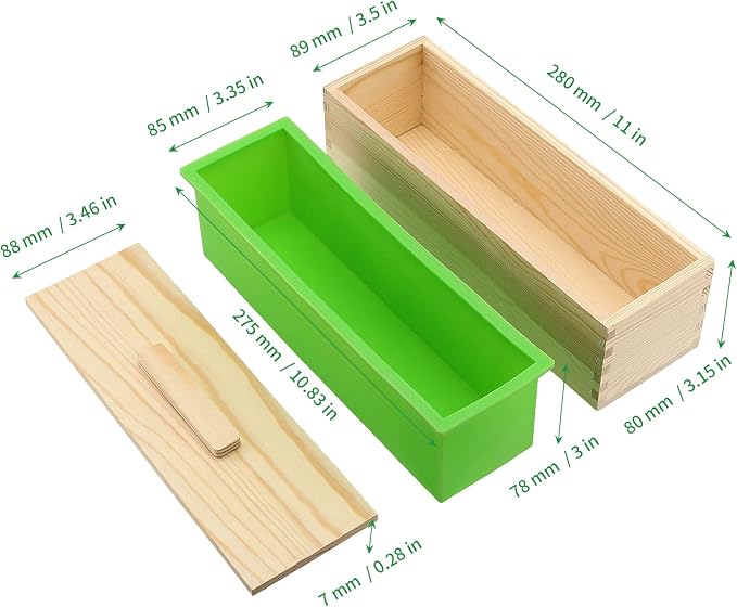 ZOENHOU 3PCS 42oz Green Soap Molds with 3 Lids, Flexible Rectangular Silicone Soap Making Molds Kit with Wood Box DIY Tool Set for Soap Making Supplies