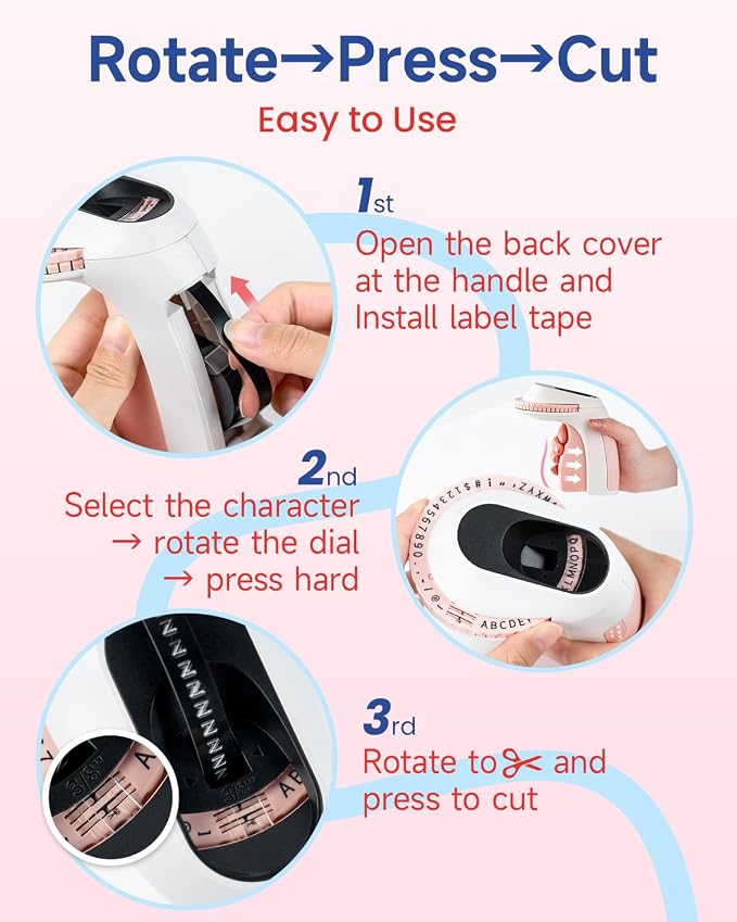Zodzi Label Maker Embossing Label Maker for Scrapbook Junk Journal Supplies | Label Maker Machine with Tapes for DIY Crafts,Journal Supplies,Old School Embosser with 3 Rolls 3D Labeler Waterproof Tapes