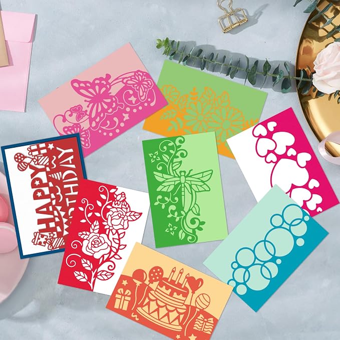 9PCS Die Cuts for Card Making Metal Cutting Dies Flower Butterfly Dragonfly Bird Bubbles Love Heart Happy Birthday Cake Cutting Embossing Stencil Template DIY Paper Cards Album Decoration