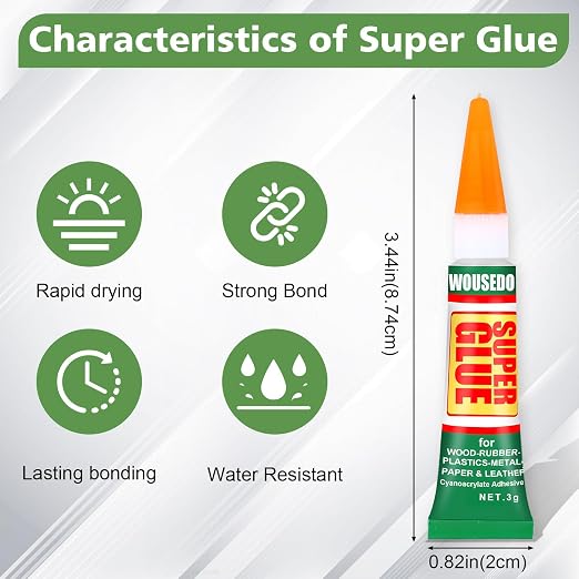 WOUSEDO 48 X 3g Super Glue Clear, Strong Adhesive,Super Glue Fast Drying Cyanoacrylate Glue for Wood,Rubber,Leather, Plastic, Metal, Rhinestone Jewelry, DIY Crafts and More