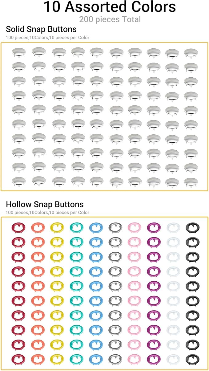 100 Sets of Colorful Hollow and Solid snap Buttons (Including Pliers), 400 Multi-Colored Mixed-and-Match Hollow Sewing snap Buttons, Suitable for DIY Handmade Clothing Making (9.5 mm).