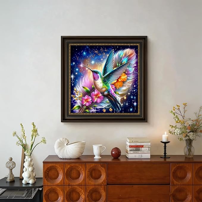 5D Hummingbird Diamond Art kits for Adults Beginners 13.8x13.8 Inch | Colorful Feather Galaxy Diamond Painting Kits DIY Full Round Drill Paint by Diamonds Dot Gem Art for Adults, Home Wall Decor