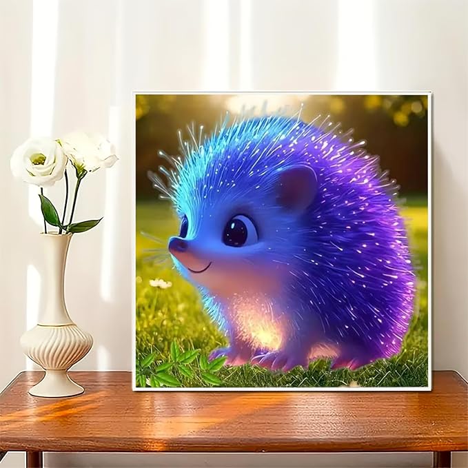 YIYITUPO Diamond Painting Kit, Cute Glowing Hedgehog Design, Blue and Purple Fantasy Animal Theme 14x14 inch