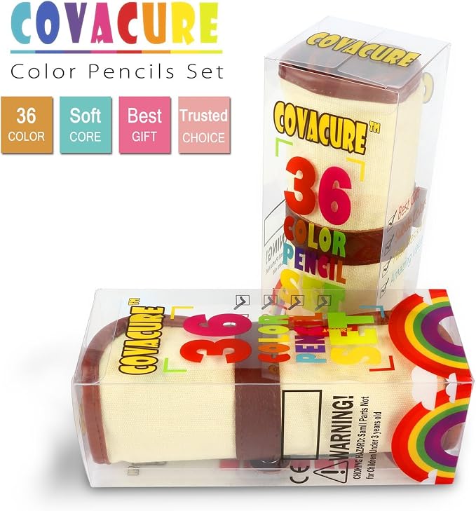 COVACURE Colored Pencils, 36 Pack Premier Color Pencil Set | Colored Pencil Set with Sharpener and Canvas Pencil Bag, Soft Core, for Drawing, Sketching, Blending, Shading & Art Supplies
