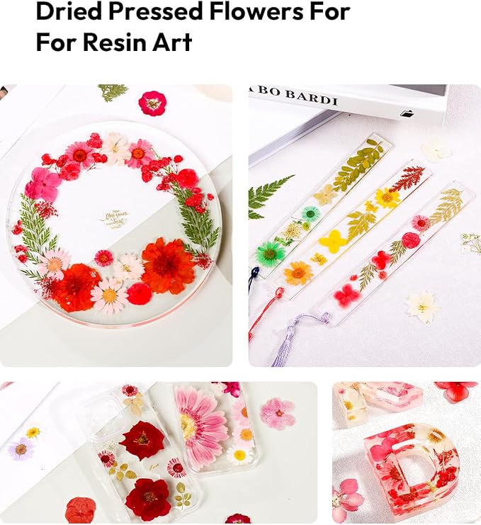 Dried Flowers, Resiners 174Pcs Pressed Flowers for Craft Red Real Natural Dried Flowers Dry Leaves Kit for DIY Making Crafts Resin Soap Candle Scrapbook Supplies Card Making Jewelry