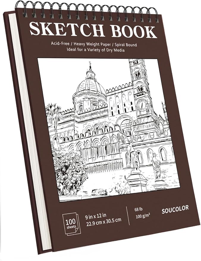 Soucolor 9" x 12" Sketch Book, 100 Sheets Hardcover Art Sketchbook for Kids | Thick Acid-Free Sketch Paper (68lb/100gsm) Artist Drawing Book Paper Painting Sketching Pad for Grandkids Who Love to Draw