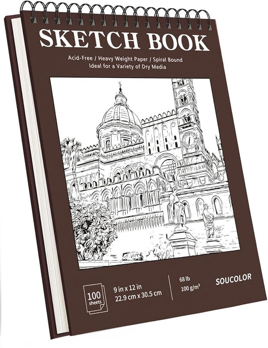 Soucolor 9" x 12" Sketch Book, 100 Sheets Hardcover Art Sketchbook for Kids | Thick Acid-Free Sketch Paper (68lb/100gsm) Artist Drawing Book Paper Painting Sketching Pad for Grandkids Who Love to Draw