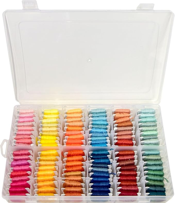 Embroidery Floss 447 Pre-Wound Threads on bobbins Fashionable Rainbow Color Friendship Bracelet String Cross Stitch Embroidery Thread, Craft Floss with Organizer Storage Box