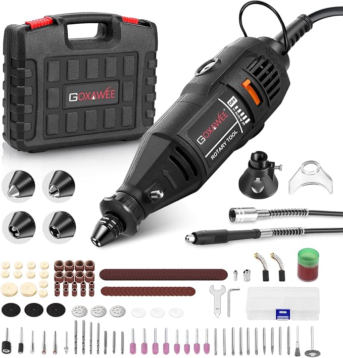 GOXAWEE Mini Rotary Tool Kit with Keyless Chuck & Flex Shaft -140Pcs, Black