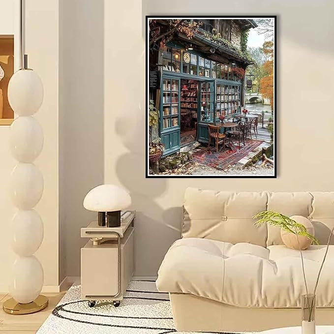 Yunruily Paint by Numbers Adults Bookshop-Paint by Numbers Kits for Adults,Paint by Numbers for Adult Canvas for Gifts Home Wall Decor(16x20inch)
