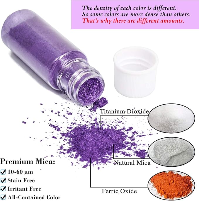 SEISSO Mica Powder for Epoxy Resin, 32 Colors, 0.18 oz(5g) Bottles Mica Pigment Powder for Lip Gloss, Soap Making, Bath Bomb, Art Crafts, Resin Dye, Nails, Gift for Christmas New Year