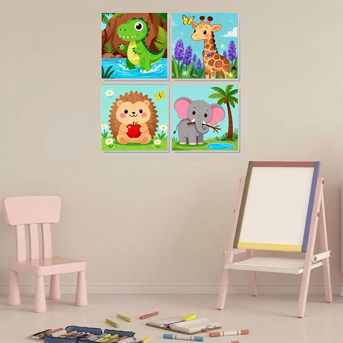 Arttoplus 4 Pack Paint by Numbers Kit for Kids with Frame Animals 8x8in | Animals Kids Paint by Numbers Ages 4-8-12 with Wooden Easel,Easy Cute DIY Acrylic Oil Painting by Number for Gift Home Decor