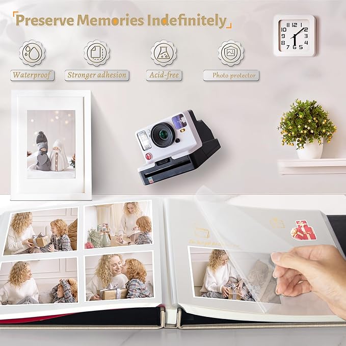 Artfeel Photo Album Self Adhesive Scrapbook,60 Pages Large Photo Book for 4x6,5x7,8x10 Pictures,DIY Album for Baby Wedding Family Travel Birthday,with Metallic Pen and Scraper