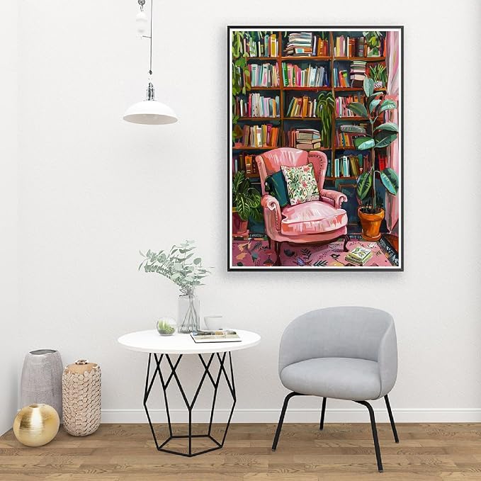 Clendo Pink Room Paint by Number for Adults Beginners, Study Room Adults Paint by Numbers Kits on Canvas, DIY Oil Painting Acrylic Paints for Home Wall Art Decor(16x20inch)
