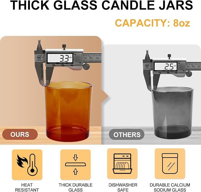 SHOWIN 8 OZ Thick Candle Jars for Making Candles 15 Pcs, Brown Empty Jars with Wood Lids for Candle Making, Sample Container,Clear Brown