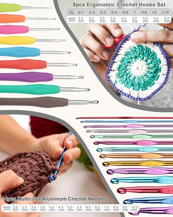 Aeelike Crochet Kits for Beginners Adults Kids, Complete Crochet Set, Black | Crochet Kit for Beginners Young and Old, All-inclusive Kit with Crochet Hooks 655 Yards Yarn Instruction Knit Bag, Ideal Gift