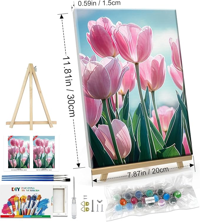 ATDMS Flowers Paint by Numbers Kit for Adults with Frame, 7.87x11.81 Inch
