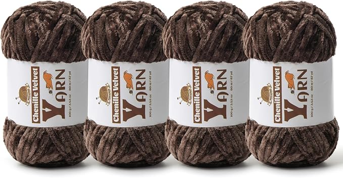 Chenille Crochet Coffee Yarn 4 Pack