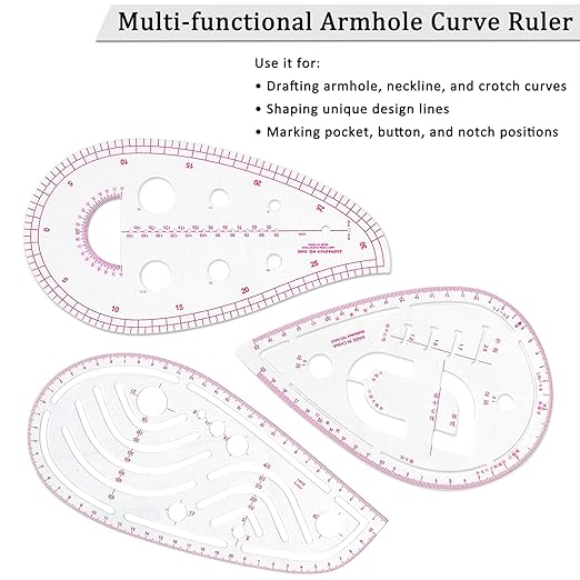 Fashion Clear Metric Sewing Ruler Set,French Curve Pattern Rulers for Beginners, Tailors, Designers, Quilting, Embroidery, Cross Stitch, Crochet, Knitting 9pcs (9-Piece Set)