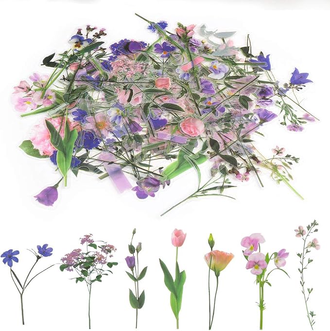80 Pieces Natural Flower Stickers for Scrapbooking, Self-Adhesive | Durable Material, Floral Designs, Diy Decor For Journals, Cards, Letters, Laptops And Notebooks